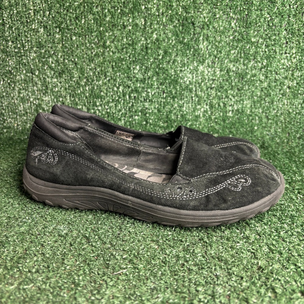 Skechers 49142 Relaxed Fit Suede Embroidered Slip On Loafer Black Womens Size 8